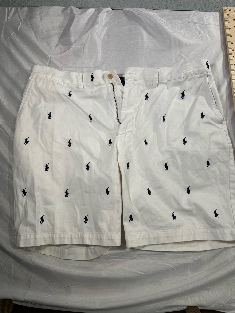 Ralph Lauren White Shorts with Navy Embroidered Polo Logos